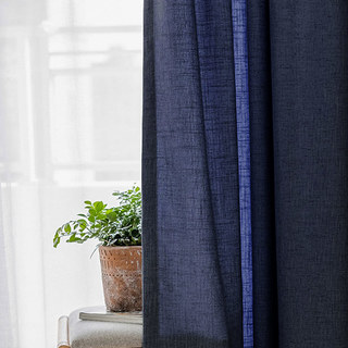 Shabby Chic Midnight Bleu Marine 100% Lin Rideau