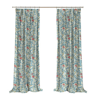 Arbutus Red Berries William Morris Bleu Floral Rideau de velours 4