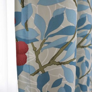 Arbutus Red Berries William Morris Bleu Floral Rideau de velours 3