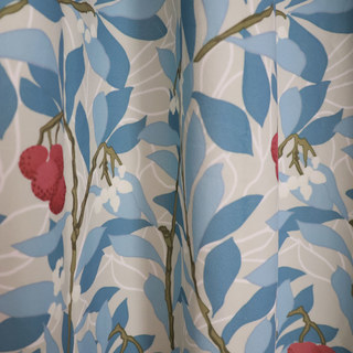 Arbutus Red Berries William Morris Bleu Floral Rideau de velours 2