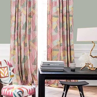 Dash de couleur vert rose rideau géométrique de velours 3