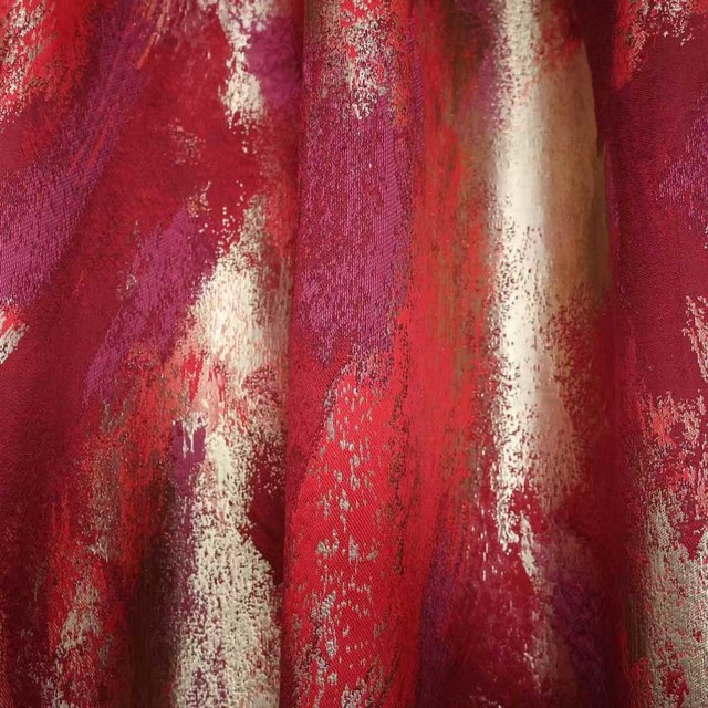 Brushwork de luxe Jacquard rouge & or rideau abstrait 1