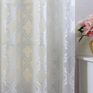 Fancy Trellis Cut Velvet Ivoire Blanc Voile Rideau