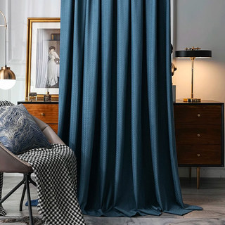 Scandinave Basketweave Textile Denim Bleu Velvet Rideaux Noirs