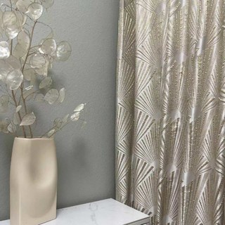 Eventail motif crème jacquard 3D or art déco géométrique noir noir Rideaux