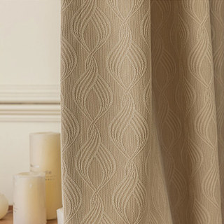 Graceful Ogee Chenille Geometric Moka Light Brown Blackout Curtain 1