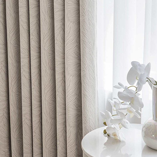 Feuille de printemps Jacquard motif crème Rideau noir 1