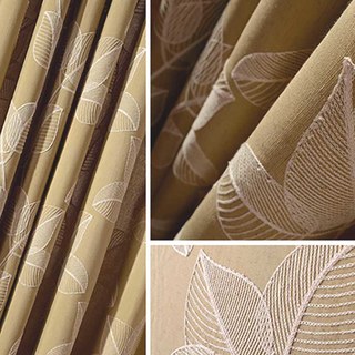 Feuilles d'automne brodées Mocha Rideau brun clair 4