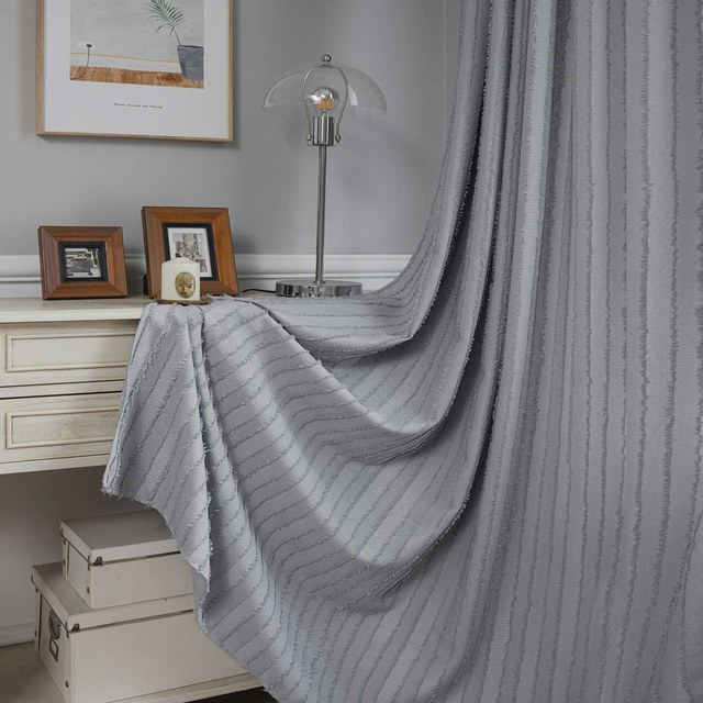 Boho Chic Gris clair Charbon Fringe rayé Rideau 1