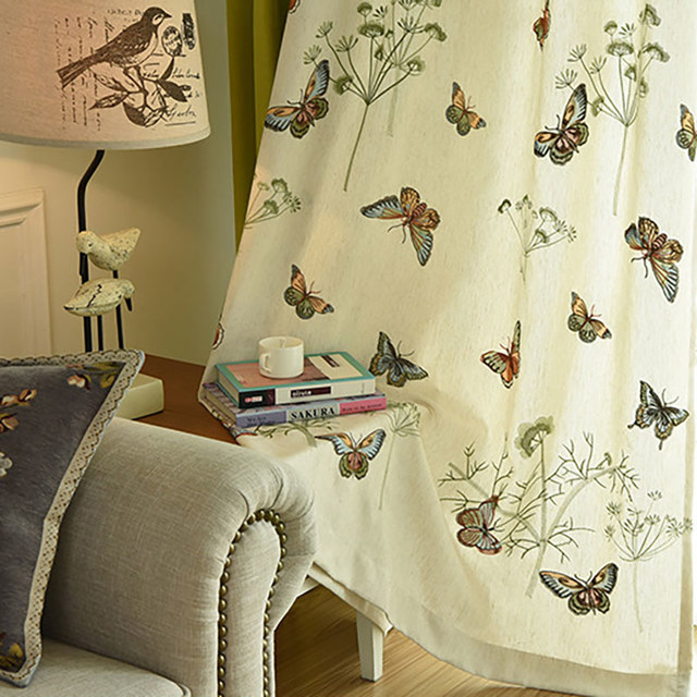 Crème de jardin papillon Floral Brodé Lin Style Rideau 1