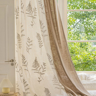 Fern d'Eden Broded Feuille Lin Coton Blend Rideau 2