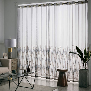 Géometrica Brodé bleu brillant or gris voile rideau 3