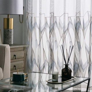 Géometrica Brodé bleu brillant or gris voile rideau 2