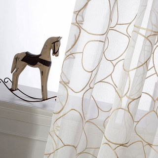 Pebble Beach Gold Broded Circles Ivory White Voile Rideau