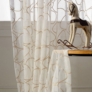 Pebble Beach Gold Broded Circles Ivory White Voile Rideau 3