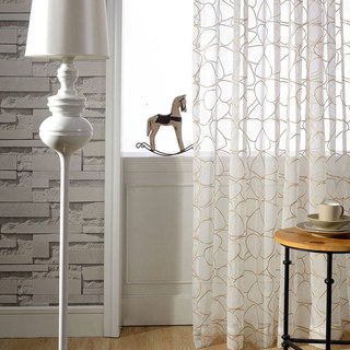 Pebble Beach Gold Broded Circles Ivory White Voile Rideau 4