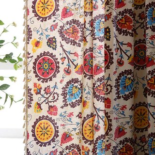 Blossom Multi Couleur Rouge Floral Boho Rideaux 1