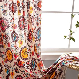 Blossom Multi Couleur Rouge Floral Boho Rideaux 2