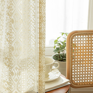 Breeze Géométrique Dentelle Net Ivory Crème Boho Rideaux 2