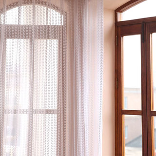 Chevron Stripe Jacquard Blanc Sheer Voile Rideau 3