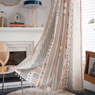 Tribal Fusion Black & Orange Linge géométrique Rideaux Boho 5