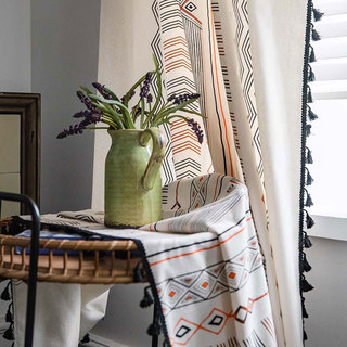 Tribal Fusion Black & Orange Linge géométrique Rideaux Boho 3