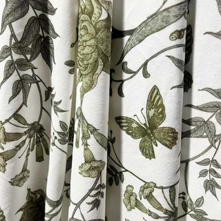 Rideaux en velours floral Butterfly and Bloom Sauge Vert Olive 1