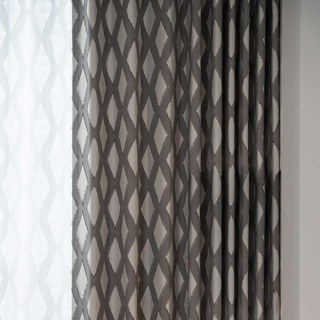 Diamant Lattice Fringe Trim Gris Géométrique Rideau noir 2