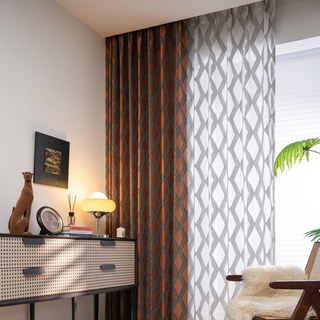 Diamant Lattice Fringe Trim Terracotta orange géométrique Rideau noir 4