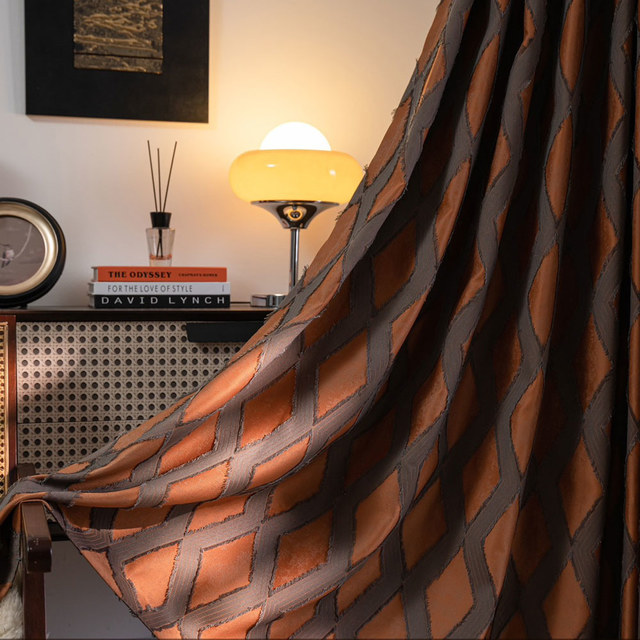 Diamant Lattice Fringe Trim Terracotta orange géométrique Rideau noir 1