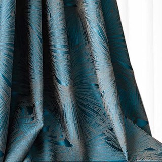 Feuilles de palmier éventail Rideau occultant jacquard de luxe turquoise et noir 1