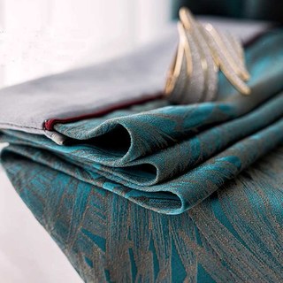 Feuilles de palmier éventail Rideau occultant jacquard de luxe turquoise et noir 3