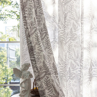 Feuille de la forêt de fougère Taupe Gris Voile Rideau 2