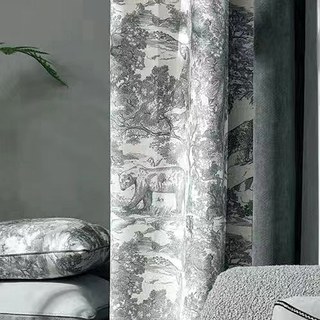 Forest Tale Toile de Jouy Bear Leopard Owl Gris Blackout Animal Print Rideaux