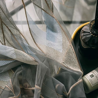 Géometrica Brodé bleu brillant or gris voile rideau 5