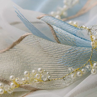 Géométrie Brodé bleu brillant or blanc voile rideau 2