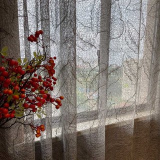 Feuilles d'or Brodées Gris Mesh Net Rideau