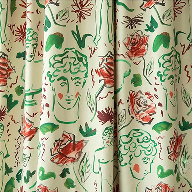 Tête sur Roses Graffiti Rideaux de Chenille vert rouge 1