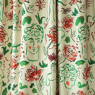Tête sur Roses Graffiti Rideaux de Chenille vert rouge