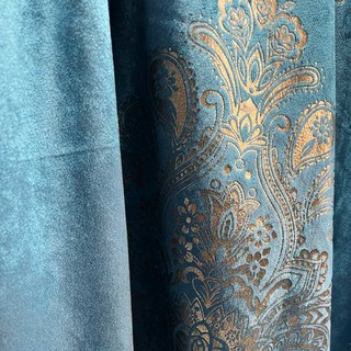 Patrimoine bleu de luxe et doré rideau de velours damask 3