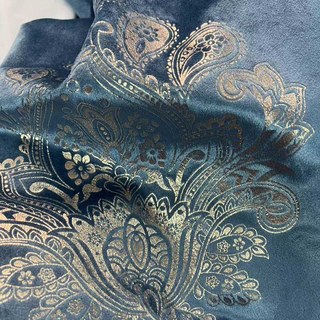 Patrimoine bleu de luxe et doré rideau de velours damask 6