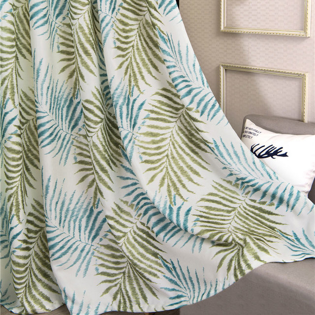 Feuilles de palmiers Bleu Imprimer Rideau floral 1