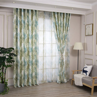 Feuilles de palmiers Bleu Imprimer Rideau floral 3