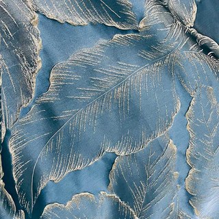 Paradise Luxury 3D Jacquard feuilles tropicales Rideau bleu d'oeuf de canard avec des détails dorés 4