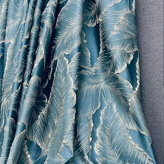 Paradise Luxury 3D Jacquard feuilles tropicales Rideau bleu d'oeuf de canard avec des détails dorés 2