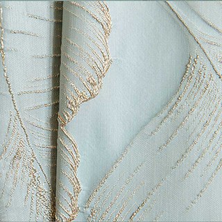 Paradise Luxury 3D Jacquard Feuilles tropicales Rideau bleu pastel avec des détails dorés