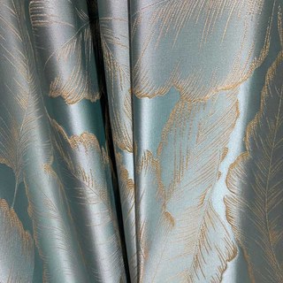 Paradise Luxury 3D Jacquard Feuilles tropicales Rideau bleu pastel avec des détails dorés 5