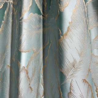 Paradise Luxury 3D Jacquard Feuilles tropicales Rideau bleu pastel avec des détails dorés 4