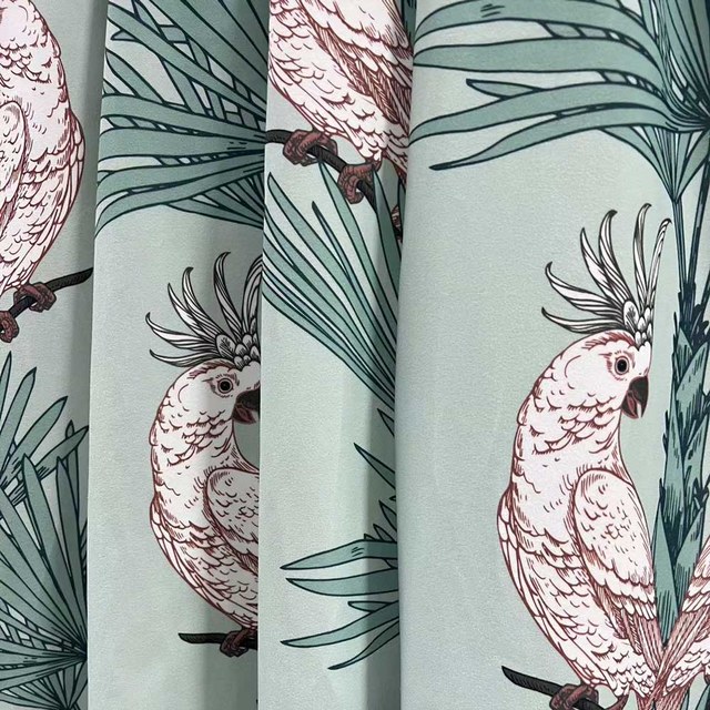 Paradise Parrots Sage Vert Velvet Rideaux Floraux 1