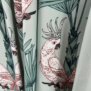 Paradise Parrots Sage Vert Velvet Rideaux Floraux 3